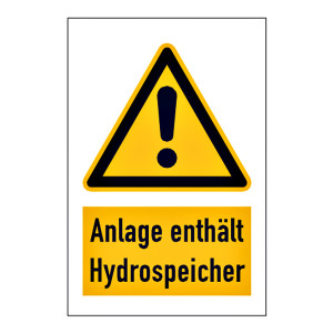 Warnzeichen Anlage enthält Hydrospeicher Kombischild