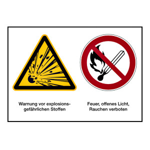 Hinweisschild Kombischild "Explosionsgefährl. Stoffe / Feuer verboten" nach DIN EN ISO 7010