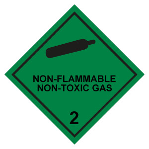 Gefahrzettel, Gefahrgutaufkleber Klasse 2.2 Nicht entzündbare, nicht giftige Gase mit Zusatztext NON-FLAMMABLE NON-TOXIC GAS, Gasflasche Schwarz