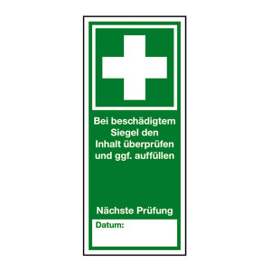 Rettungszeichen Erste Hilfe Siegel für Betriebsverbandskästen mit Beschriftungsfeld Dokumentenfolie 30 x 70 mm 5 Stück/Bogen