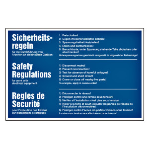 5 Sicherheitsregeln in deutsch, englisch, französisch aus Folie