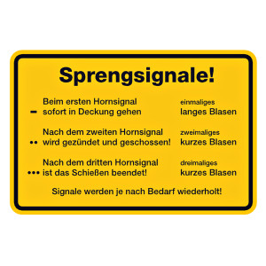 Hinweisschild "Sprengsignale!" aus Aluminium geprägt und gelocht