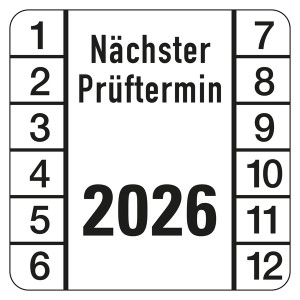 Jahresprüfplaketten 30 x 30 mm "Nächster Prüftermin" aus PVC-Folie 10 Stück/Bogen
