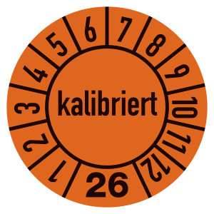 Jahresprüfplaketten orange Ø 10 mm "kalibriert" aus PVC-Folie 10 Stück/Bogen