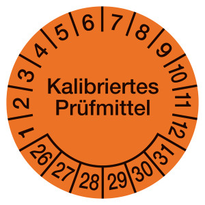 Prüfplaketten orange Ø 30 mm "Kalibriertes Prüfmittel" 10 Stück/Bogen