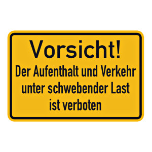 Hinweisschild "Vorsicht! Der Aufenthalt und Verkehr unter schwebender Last ist verboten" Aluminium geprägt und gelocht 300 x 200 mm