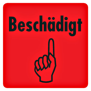 Qualitätsaufkleber Beschädigt, Rot, 40 x 40 mm, Quadratisch