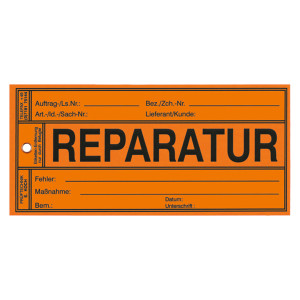 Anhänge-Etiketten Reparatur, Orange, Karton, 150 x 70 mm, Rechteckig, 500 Stück/Pack