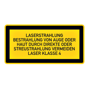 Hinweisschild "Laserstrahlung, von Auge oder Haut vermeiden, Laser Klasse 4"