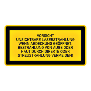 Hinweisschild "Vorsicht unsichtbare Laserstrahlung Wenn Abdeckung geöffnet"