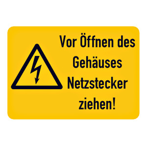 Hinweisschild Kombischild "Vor Öffnen des Gehäuses Stecker ziehen!"