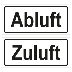 Hinweisschild "Abluft Zuluft" 2-teiliger Aufkleber 90 x 80 mm