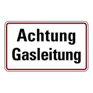 Hinweisschild "Achtung Gasleitung" Aluminium geprägt und gelocht 200 x 120 mm