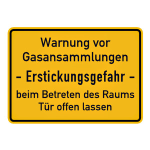 Hinweisschild "Warnung vor Gasansammlungen Erstickungsgefahr" Aluminium geprägt und gelocht 350 x 250 mm