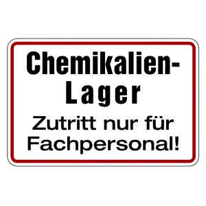 Verbotsschild Chemikalienlager Zutritt nur für Fachpersonal Folie 300 x 200 mm Einzeletikett