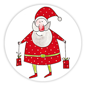 Weihnachtsaufkleber Weihnachtsmann Geschenke rund Ø 30 mm 100 Stück auf Rolle
