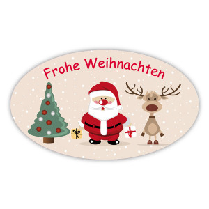 Weihnachtsaufkleber Baum Weihnachtsmann Rentier oval 60x35mm 100 Stück auf Rolle