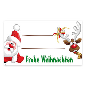 Weihnachtsaufkleber Weihnachtsmann und Rentier zum Beschriften 74x42mm 100 Stück