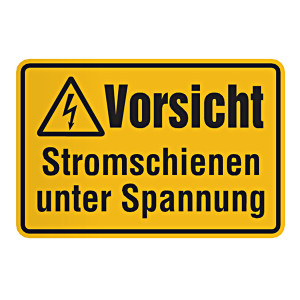 Warnschild Kombischild "Vorsicht Stromschienen unter Spannung" Kunststoff 300 x 200 mm, gelocht
