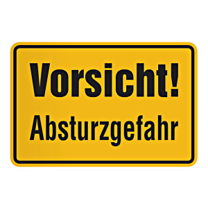 Warnschild "Vorsicht! Absturzgefahr" Aluminium geprägt und gelocht (B x H) 300 x 200 mm