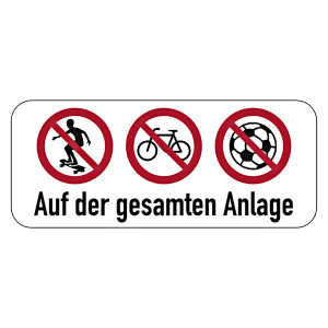 Verbotsschild Spiel- und Sportverbot auf der gesamten Anlage Aluminium 600 x 250 mm Einzelschild