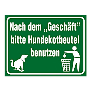 Grundstücksschild "Nach dem Geschäft bitte Hundekotbeutel benutzen" Aluminium geprägt und gelocht 400 x 300 mm