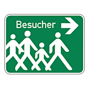Besucherschild rechts "Besucher" Aluminium geprägt und gelocht 400 x 300 mm