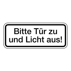 Türhinweisschild "Bitte Tür zu und Licht aus" Aufkleber Folie 150 x 60 mm