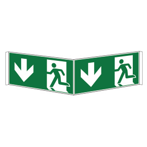 Rettungszeichen Winkelschild Rettungsweg/Notausgang abwärts DIN EN ISO 7010