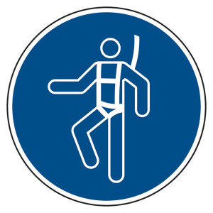 Gebotszeichen "Auffanggurt benutzen" DIN EN ISO 7010, M018 und ASR A1.3 (2013)