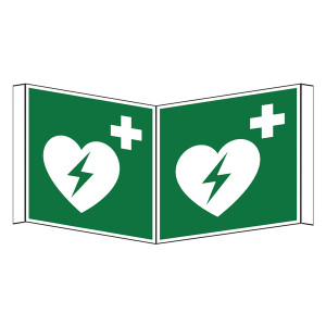 Rettungszeichen Winkelschild Automatisierter externer Defibrillator DIN EN ISO 7010 E010