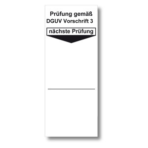 Grundplakette weiß 40 x 100 mm "Prüfung gemäß DGUV Vorschrift 3, nächste Prüfung" 100er Rolle