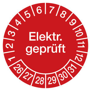 Prüfplaketten rot Ø 20 oder 30 mm "Elektr. geprüft" 10 Stück/Bogen