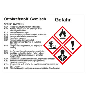 GHS Gefahrstoffetikett Ottokraftstoff Gemisch, für interne Verwendung