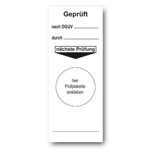Grundplakette weiß 40 x 100 mm "Geprüft nach DGUV, durch, nächste Prüfung" 100er Rolle
