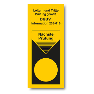 Grundplakette gelb "Leitern und Tritte Prüfung gemäß DGUV Information 208-016 Nächste Prüfung" Folie, 40 x 100 mm 100 Stück/Rolle