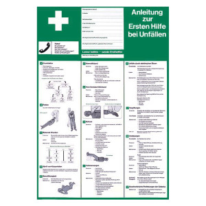 Anleitung zur Ersten Hilfe bei Unfällen aus Kunststoff in deutsch oder englisch