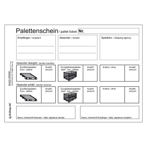 Palettenschein Lademittelnachweis Deutsch/Englisch DIN A5 quer Block á 25 Satz 4-fach