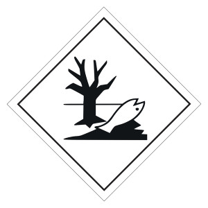 Gefahrzettel, Gefahrgutaufkleber Umweltgefährdende Stoffe, Fisch und Baum Schwarz mit weißem Rand
