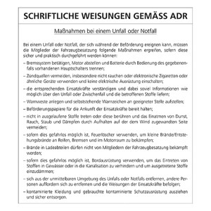 10er Pack Schriftliche Weisungen gemäß ADR