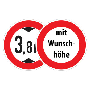 Verkehrsschild "Verbot für Fahrzeuge über angegebene Höhe einschließlich Ladung" mit Wunschhöhe
