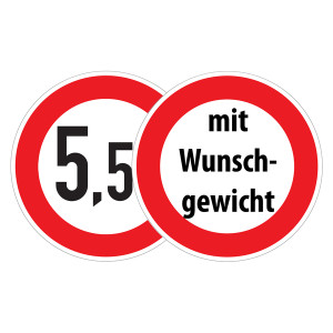 Verkehrsschild "Verbot für Fahrzeuge über angegebenes tatsächliches Gewicht" mit Wunschgewicht