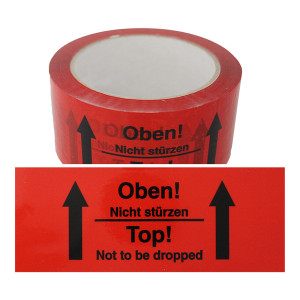 1 Rolle Klebeband "OBEN Nicht stürzen" Aufdruck in Deutsch und Englisch 50 mm x 66 lfm