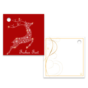 25er Pack Geschenkanhänger "Frohes Fest" Rentier ca. 55 x 55 mm