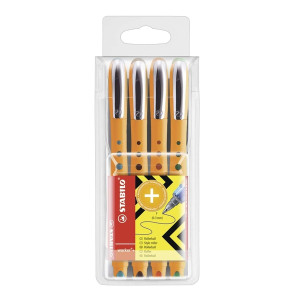Stabilo® Tintenroller worker® fine, 0,3 mm, Kunststoffetui mit 4 Stiften