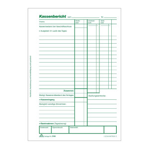 RNK Verlag Kassenbericht - Block mit Vorsteuer-Erfassung, 50 Blatt, DIN A5