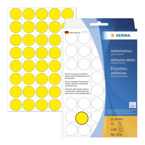 Herma 2251 Vielzwecketiketten gelb Ø 19 mm rund Papier matt Trägerpapier perforiert 1280 St.