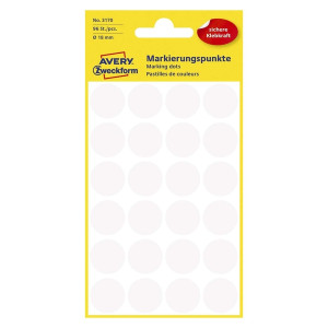 Avery Zweckform® 3170 Markierungspunkte - Ø 18 mm, 4 Blatt/96 Etiketten, weiß
