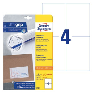 Avery Zweckform® 6120 Universal-Etiketten, 105 x 148 mm, Deutsche Post INTERNETMARKE, 30 Bogen/120 Etiketten, weiß