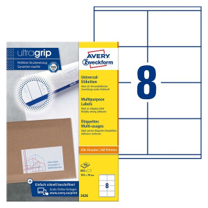 Avery Zweckform® 3426 Universal-Etiketten (A4, Papier matt, 800 Etiketten, 105 x 70 mm) 100 Blatt weiß